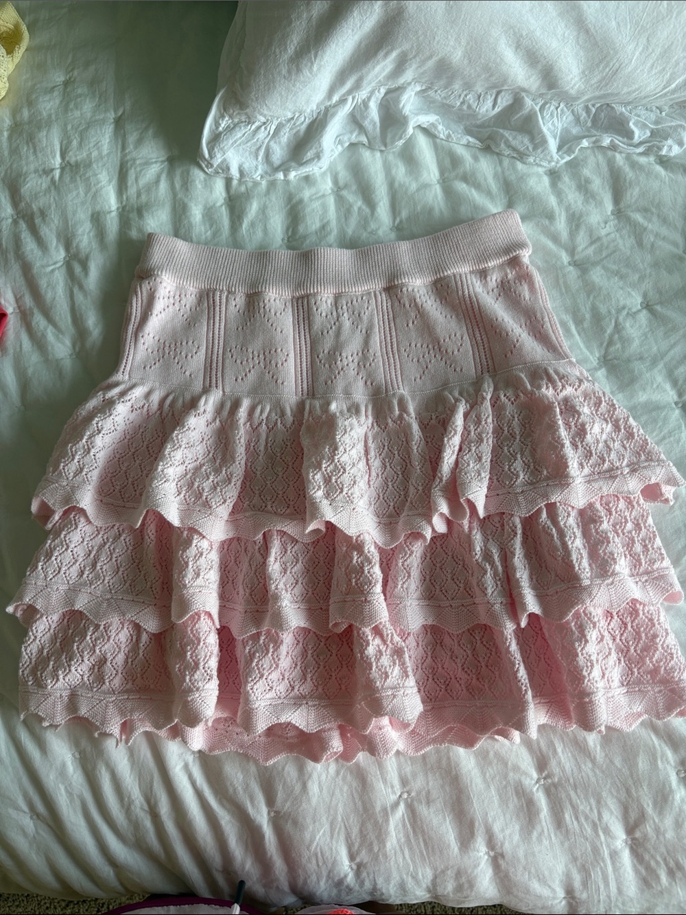 NEVER WORN Women's Pink Layered Ruffle Knit Skirt